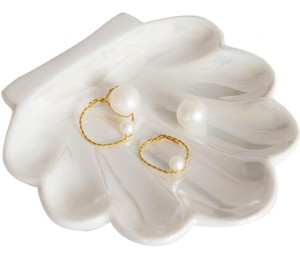 TIGERMILLION Shell Trinket Dish, Ceramic Ring Holder/Jewelry Tray, Cute Organizer Plate for Home Décor