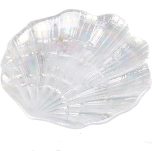 PurYupearl Glitter Glass Jewelry Dish Tray, Sparkle Iridescent Seashell Soap Dish and Jewelry Organizer