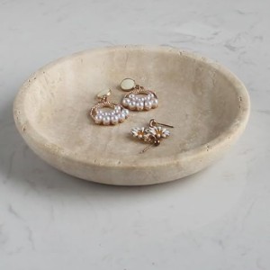 Nawgnail Natural Travertine Marble Jewelry Dish 5.5-inch, Trinket Dish for Rings and Earrings, Beige Travertine