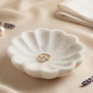 SWADESHI BLESSINGS Handmade Marble Jewelry Tray, Trinket Dish and Catch-All, 5-inch
