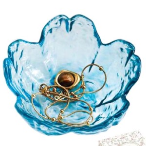 GISK Friendship Gifts for Women, Blue Flower Jewelry Ring Dish Tray, Decorative Glass Trinket Dish and Vanity Accent