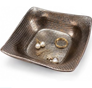 Riwa Home Jewelry Dish, Gold Ceramic Deep Square Ring Tra
