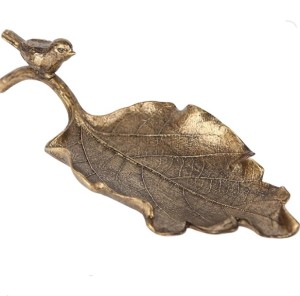 ZSHAWN Decorative Leaf Jewelry Dish, Vintage Brass Cast-Iron Trinket Tray