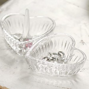 LOULIQIGIFT 2-Piece 3.1-inch Crystal Heart Ring Holder Trinket Dish for Jewelry