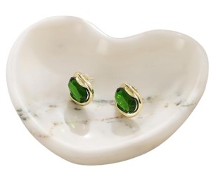 CM CHIC MONDAY Marble Ring Holder for Women, Heart Jewelry Dish Tray (White and Little Grey)