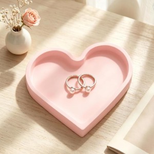 BLESWIN Heart-Shaped Silicone Jewelry Tray, Ring Dish and Small Key Bowl (Pink)
