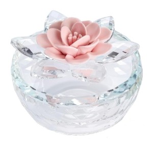 Dounx Crystal Jewelry Box for Women, Small Glass Trinket Jar with Lid