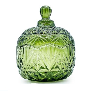 EWEIGEER Colorful Embossed Glass Canister with Lid, Jewelry Box and Storage Jar