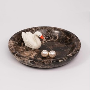 LWALMS Brown Marble Jewelry Tray, Trinket Ring and Key Holder Dish
